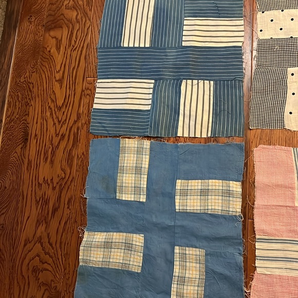 Vintage patchwork quilt blocks Circa 1880’s blues blacks pink, gingham Ex - Picture 4 of 12